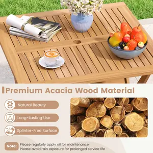 COSTWAY - 36-Inch Acacia Wood Folding Patio Dining Table with Umbrella Hole for 4 People