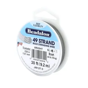 49-Strand Bead Stringing Wire – .024 in (0.61 mm) | Bright Finish | 30 ft