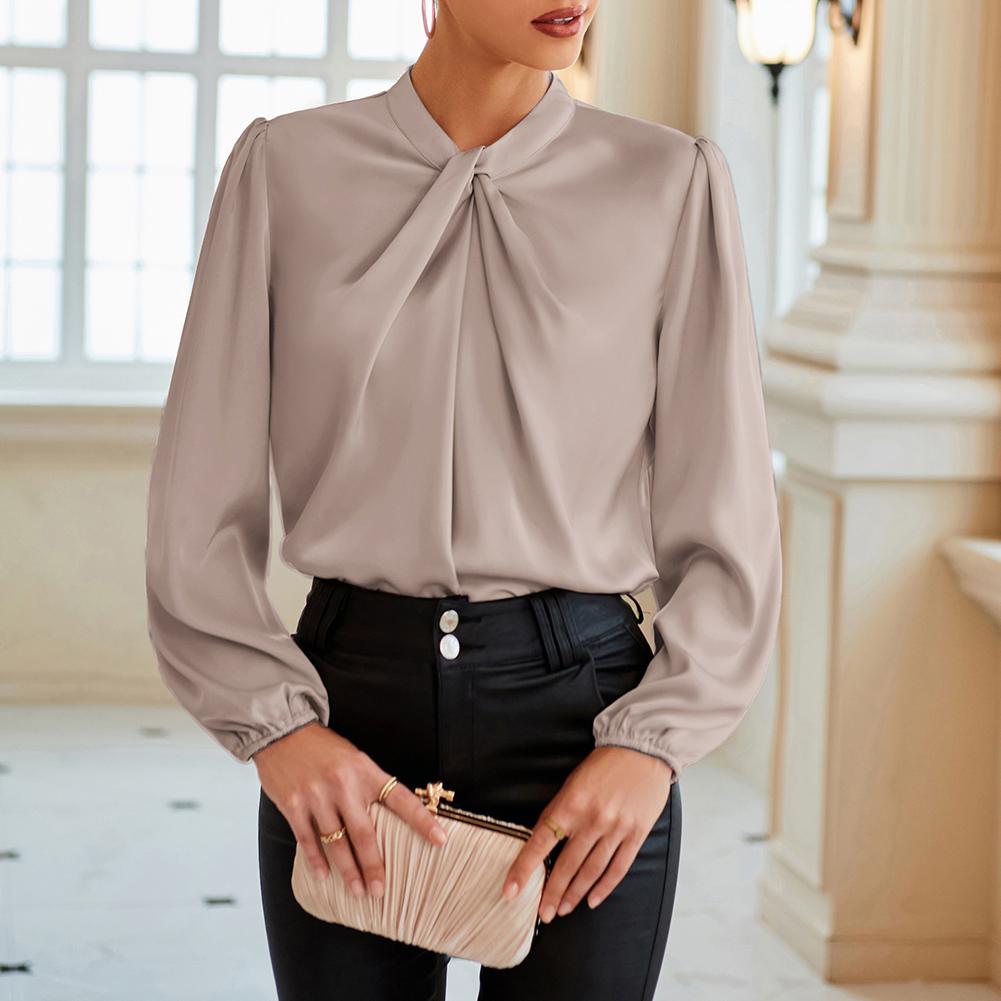 Grace Karin women's Long Sleeve Satin Blouse,Mock Neck Work Silk Shirts,Dressy Tops for Business Casual Office