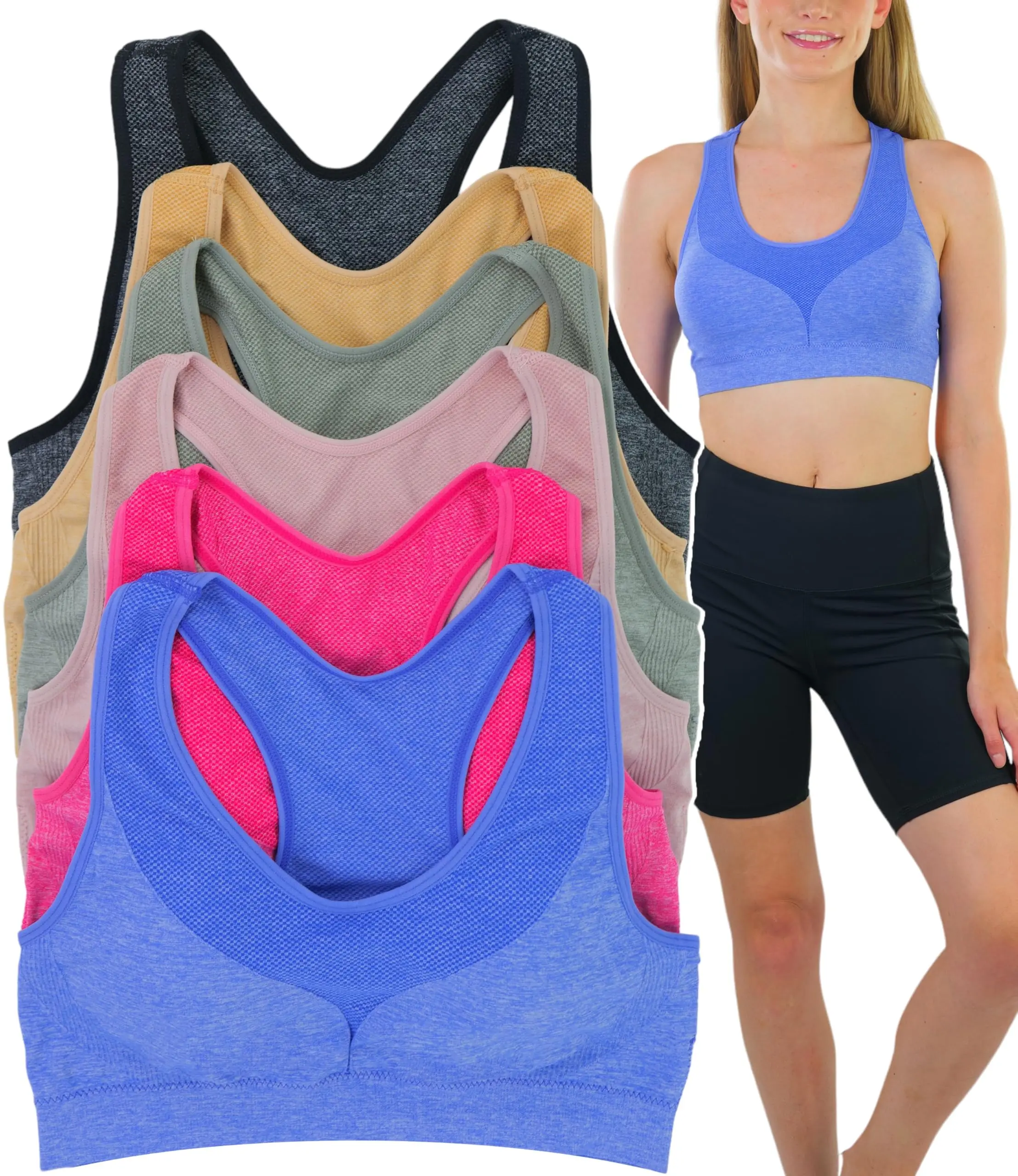 ToBeInStyle Women's Multi-Pack Of Padded Supportive Racerback Sports Bras