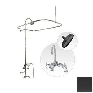 60 Inch Oil Rubbed Bronze Deck Mount Clawfoot Tub Shower Enclosure with Gooseneck Faucet and Rain Shower Head