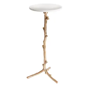 Gold Vine Accent Table With White Marble Top