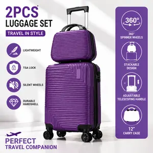 2-Piece PP Hardside Luggage Set with 360° Spinner Wheels - 14in/20in Lightweight Durable Travel Suitcase for Airplane Carry On & Checked Bag Tsa Lock Adjustable Telescoping Handle