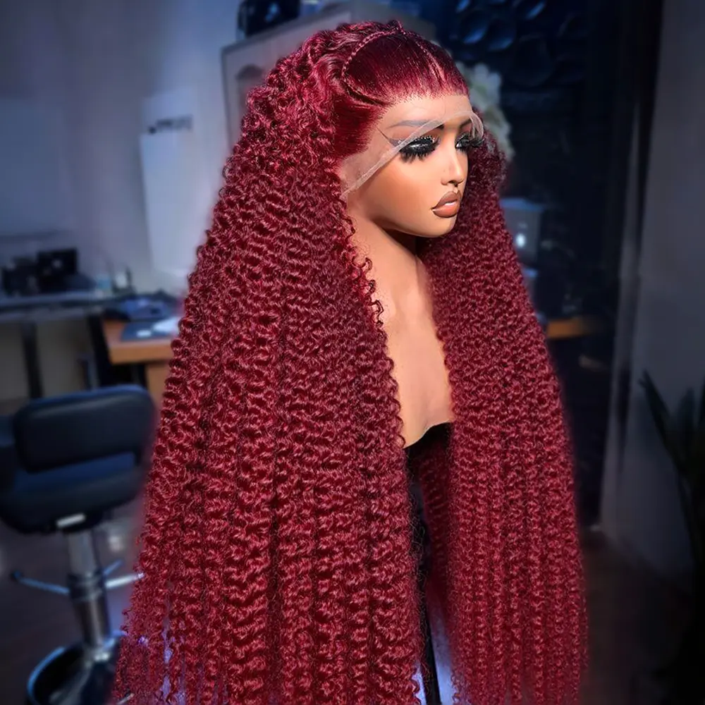 99j Burgundy 13x6 Hd Lace Frontal Human Hair Wig 30 Inch Red  display picture 1