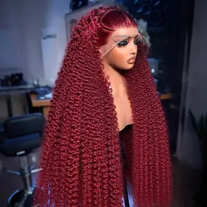 99j Burgundy 13x6 Hd Lace Frontal Human Hair Wig 30 Inch Red Colored Brazilian Water Wave Curly Wigs 13x4 Deep Wave Frontal Wig 100% Human Hair Quality