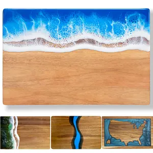 LILKUISYN Handcrafted Acacia Wood Cutting Board Resin Blue Wave Pattern for Kitchen Meal Prep and Serving Versatile Cheese & Charcuterie Board for Meat Vegetable Fruit Gift 15x10 Inch