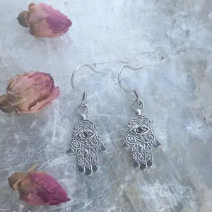 Embroidered Hamsa Earrings