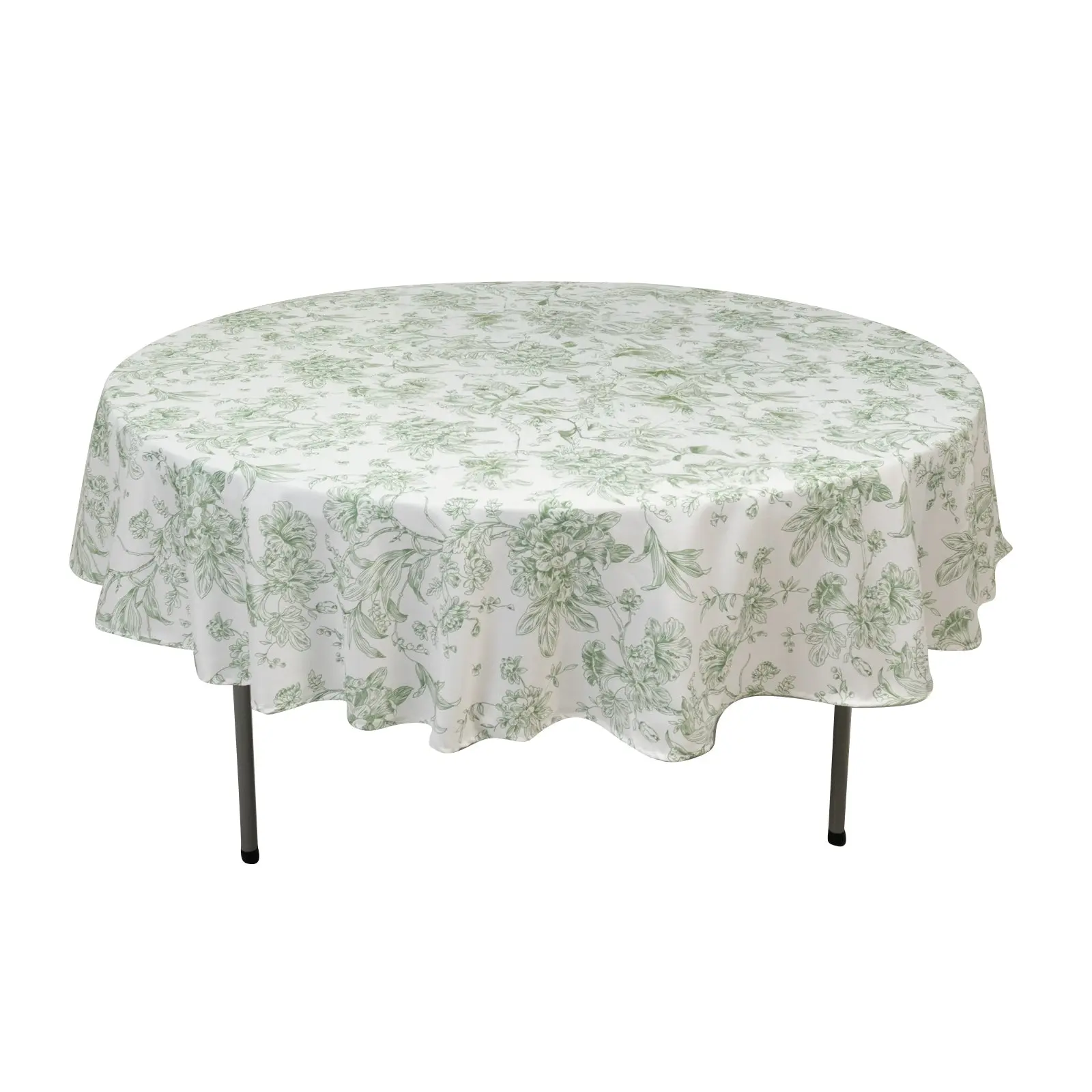 90" Round Polyester Large Outdoor Tablecloth - White Dusty Sage Green French Toile All Over Print, Machine Washable Romantic Tablecloth for Weddings, Banquets, Wedding, All Over Print Tablecloths