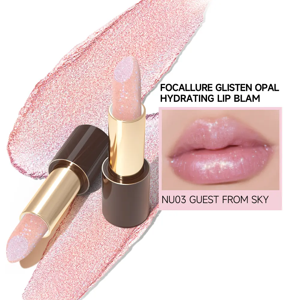 FOCALLURE Glisten Opal Hydrating Glitter Lipstick Lip Balm Set Moisturizing Glossy Cosmetic Makeup Lipgloss Blend Shimmer Shiny Smooth Moisturizer Moisture Hydrate