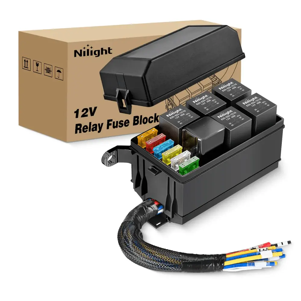 Nilight 12V Waterproof Dustproof Secure Mountable Fuse Relay Box, Car Boat Accessories - 6-Slot Kit with 4Pin/5Pin Relays, ATC/ATO Blade Holders, 40A Pre-Wired Block, Mounting Bracket - Universal for Cars, 40A Relay Power, 6+6 Circuit Slots