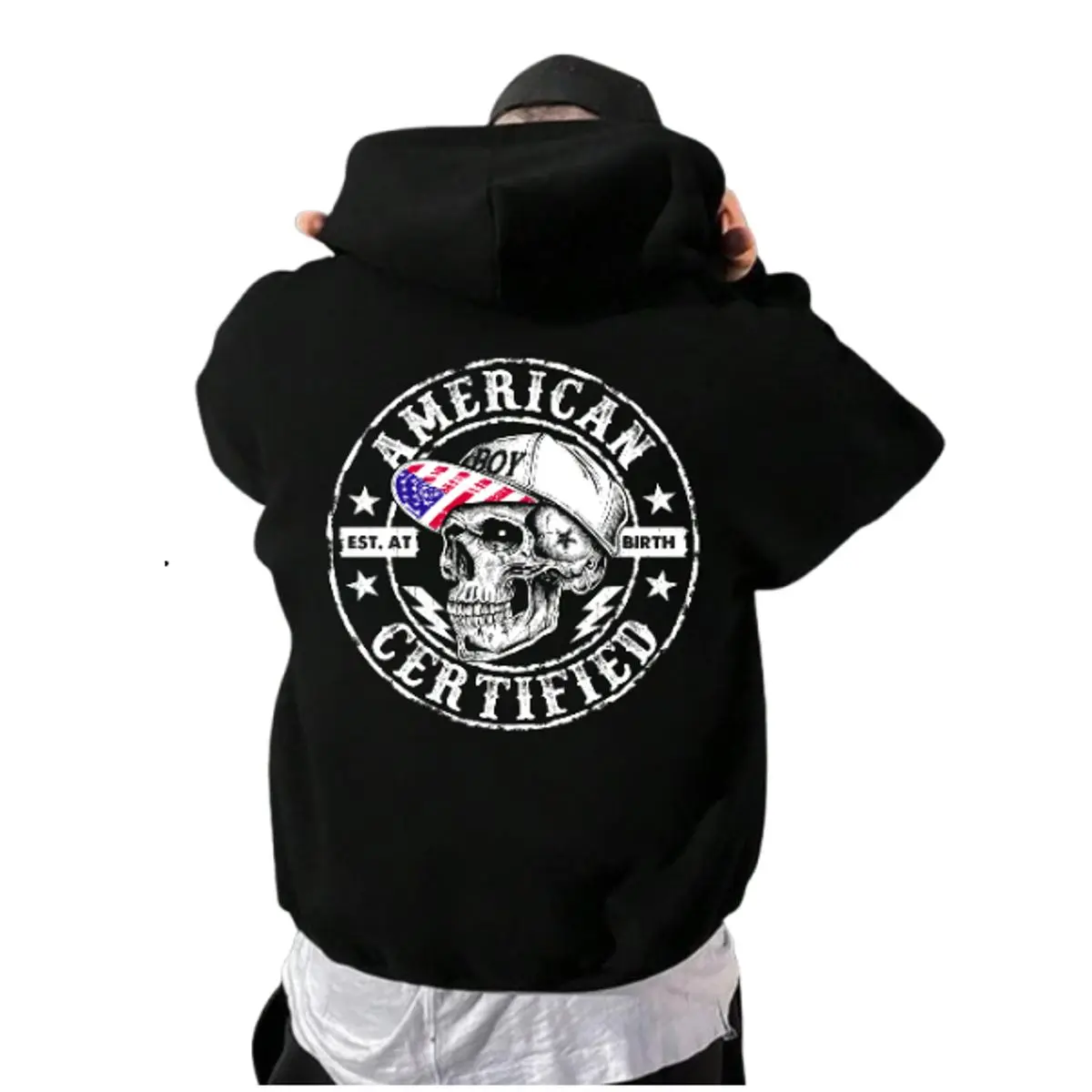 American Certified Shirt, Skull Graphic Streetwear Hoodie, Edgy Skull Print Urban Style Sweatshirt, Dark Aesthetic Street Fashion Shirt, Unisex Sweater Pullover Tee