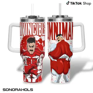 Thicc Omni Man Gya Tumbler With Handle, Omni Man Big Cheeks Meme Insulated Travel Mug 40oz, Invincible Gift Mug