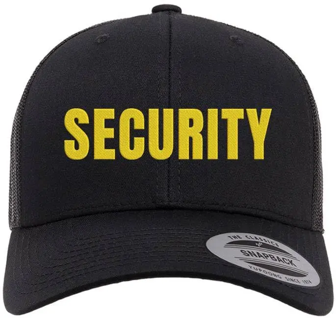 Unisex Security Guard Trucker Baseball Cap - Large Text Embroidery Front, Breathable Mesh, Adjustable Snapback, Polyester/Cotton Blend, Business Bouncers Use, High Visibility Duty, Casual Wear