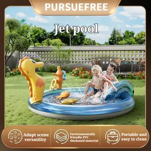 3D Jungle Animal Inflatable Kiddie Pool with Slide & Sprinkler, Extra Large Thickened Premium PVC Water Play Center, Easy Inflate Deflate Multi-Function Blow Up Pool for Backyard Patio Indoor Outdoor Kids Toddlers