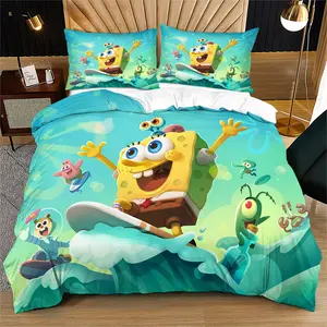 Spongebob Pattern,Soft Bedding Set,Includes 1 Duvet Cover And 1 Or 2 Pillowcases,Does Not Include Cotton Filling,Suitable As An Everyday,Birthday,Or Holiday Gift