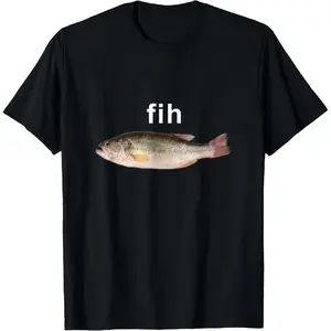 100% Cotton "Fih" Funny Misspelled Fish Meme Shirt, Simple Humor T-Shirt