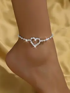 Heart Rhinestone Ankle Bracelets for Women, Adjustable Silver Shiny Tennis Anklets, Twinkle Cubic Zircon Diamond Anklet Foot Chain Jewelry Gifts