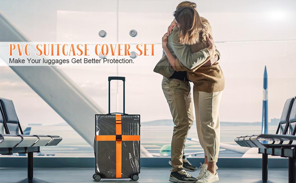 Waterproof Pvc Luggage Cover Set Includes 3 Transparent Luggage Covers and 3 Adjustable Luggage Straps, Suitable for 20, 24, and 28-Inch Suitcases.