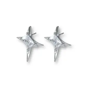 CZ Star Stud Earrings for Men Women Streetwear Unisex Hip Hop Style