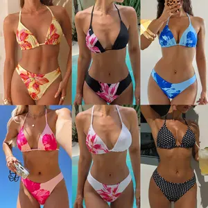 Two-Piece Set Women's Tie Dye Print Bikinis Set,Adjustable Strap Triangle Swim Bra & Tie SideSwim Bottom, Ladies Summer Swimwear forBeach Holiday Vacation