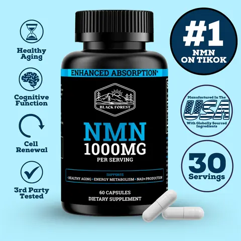 NMN Natural Dietary Supplement - 1000 mg Per Serving, Cellular Energy & NAD Support, BioPerine for Enhanced Absorption, 60 Vegan Capsules (Allergen & GMO-Free: No Sugar, Gluten, Lactose)