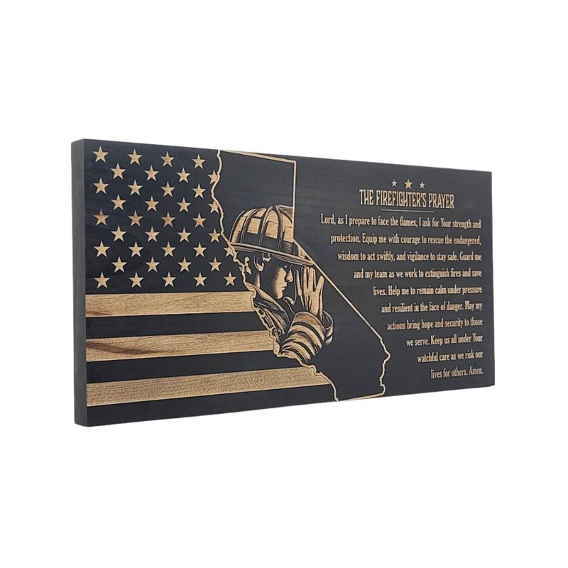 The Firefighter's Prayer (California) Engraved Wooden American Flag - LEF019 Decor Signs