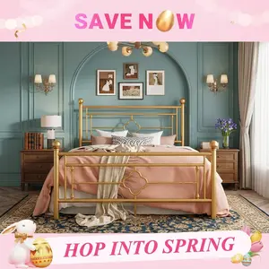 Metal Platform Bed Frame Twin/Full/Queen/King, Victorian Vintage Headboard & Footboard, Under Bed Storage, No Box Spring Needed, Noise-Free, Easy Assembly, Black/White/Gold/Pink, Mattress Foundation, Bedroom Furniture Home Decor