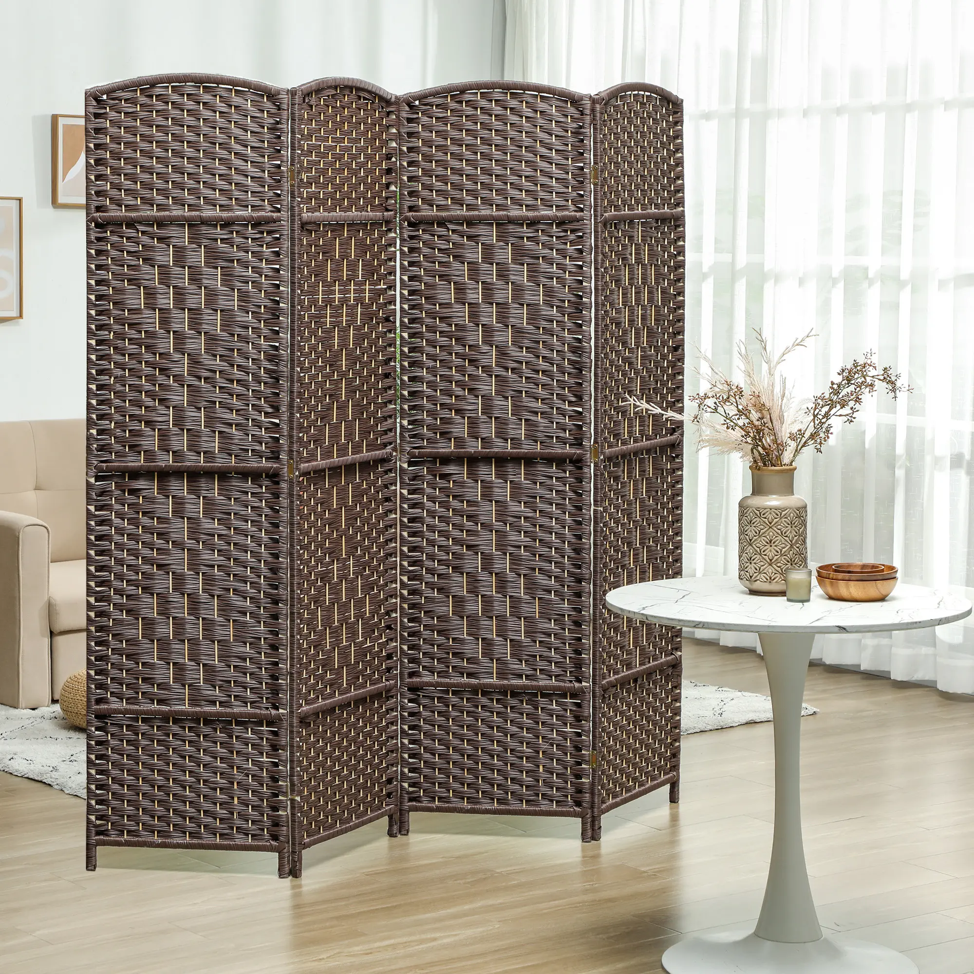 Solid Wood Folding Room Divider Screen - 4-Panel, 6' Tall Freestanding Privacy Partition for Home Office, Bedroom, Sunscreen Shading