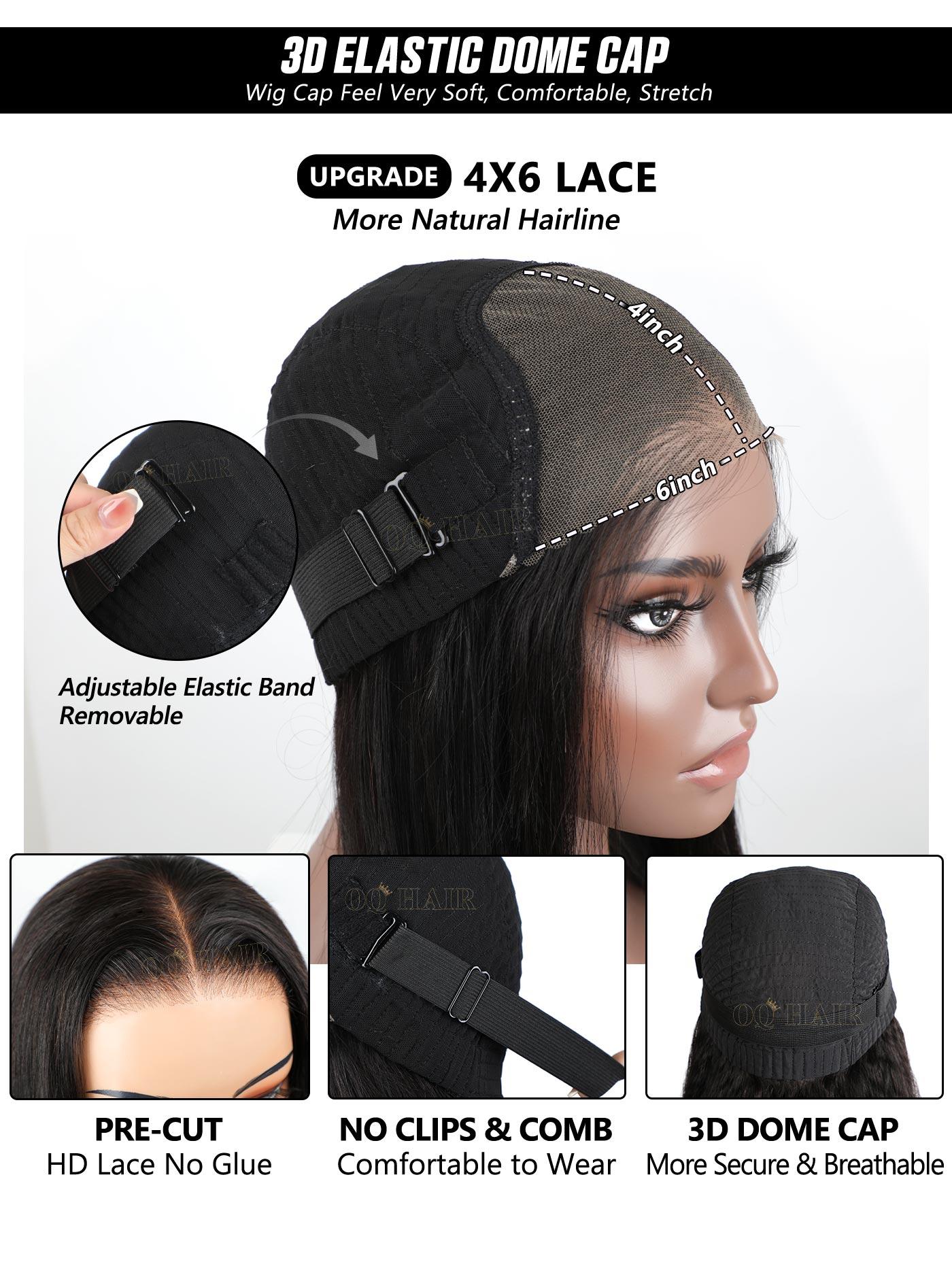 OQ HAIR Wand Curl Wear & Go Glueless Wigs Pre Cut Lace 4x6 HD Lace Closure Wigs For Women