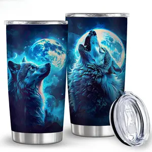 Wolf Tumbler 20oz for Men |   Insulated Stainless Steel Cup with Lid |   BPA-Free, Hand Wash |   Unique Gift for Wolf Lovers, Dad, Boyfriend, Husband