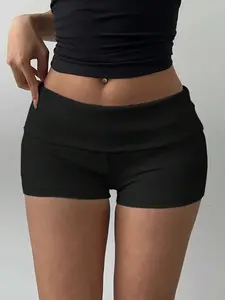 Style Folded Waist Tight Shorts, Summer Sexy Sporty Hot Pants, Women's Fashionable Casual Wear