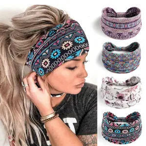 Boho Headbands for Women Chic Floral Printed Hairbands Wide Knotted Turban Elastic Yoga Running Workout Headband African Head Wraps Fashion Hair Accessories for Women Girls 4pcs