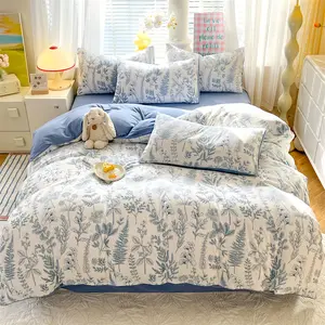 Floral Duvet Cover Set, Blue and White Flower Leaf Print Pattern Bed Set, Decorative Duvet Cover, Soft Microfiber Reversible Comforter Bedding Cover with Zip Tie - Vintage Farmhouse for Women Men, 3Pcs