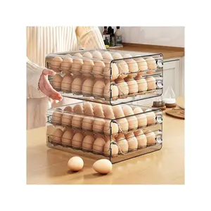 1 Tier/2 Tier Egg Storage Box,30/40/60 Grid Stackable PET Egg Storage Set,Multi-Layer Egg Tray Container,Drawer Type Egg Storage Organizer,Transparent Fresh Organizer,For Kitchen Refrigerator Use