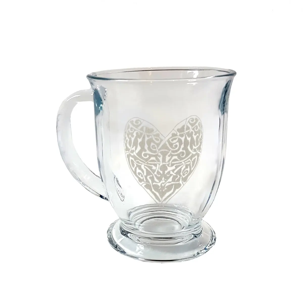 16 oz Celtic Heart Engraved Glass Coffee Mug