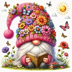 Gnome Stamped Cross Stitch Kits for Adults Beginner, Flowers Counted Cross Stitch Kits Printed Stitching Cute Patterns Dimensions Needlepoint Art Crafts Embroidery Kits for Adults