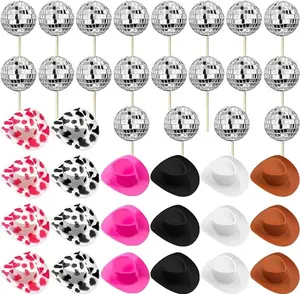 40 PCS Disco Ball Cake Decorations 20 PCS Disco Ball Cupcake Toppers 20 PCS Mini Western Cowboy Cowgirl Hat Cute Miniature Hat Cake Toppers for Disco 1970s Theme Party Favor