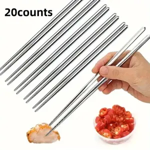 Stainless Steel Chopsticks (10 Pairs), Reusable Anti Slip Chinese Style Chopsticks, Household Cutlery for Kitchen Dining Room