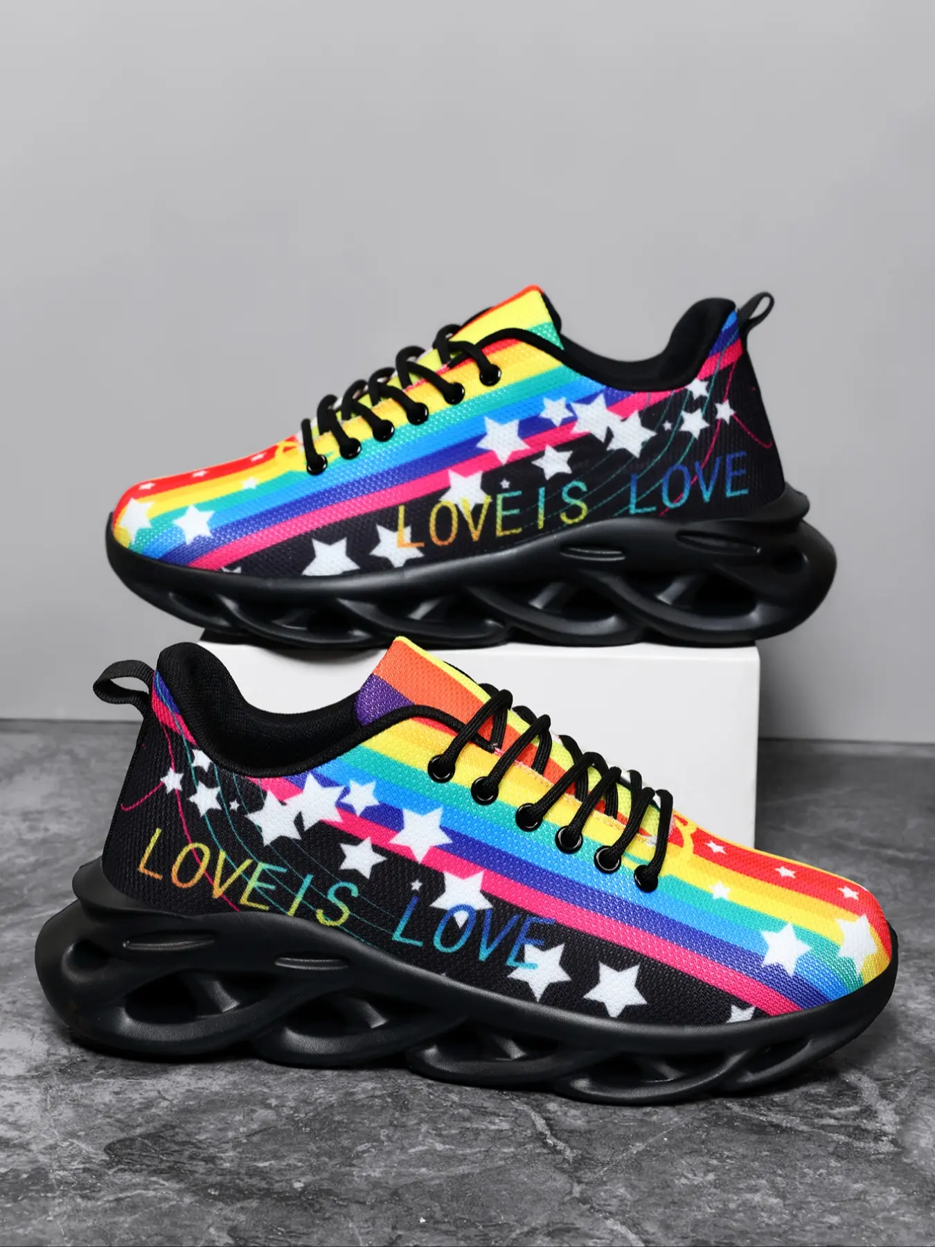 Men's Rainbow Gradient Mesh Sneakers, Ultra-Light Breathable Cushioned Colorblock Running Shoes, Durable Low-Top Lace-Up Casual Footwear, Sporty Running Shoes