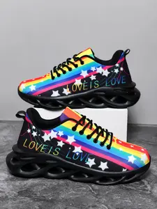 Men's Rainbow Gradient Mesh Sneakers, Ultra-Light Breathable Cushioned Colorblock Running Shoes, Durable Low-Top Lace-Up Casual Footwear