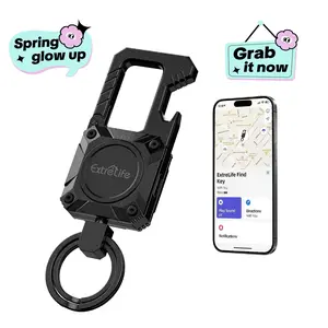 Keychain, Works with Apple Find My（only IOS ),Heavy Duty Keychain Bottle Opener, Carabiner Car Key Chains with Gps Tracker, Key Finder, Bluetooth Tracker for Luggage, Kids, Bags and More, RechargeableSmart Tracking Tag Portable Greenish