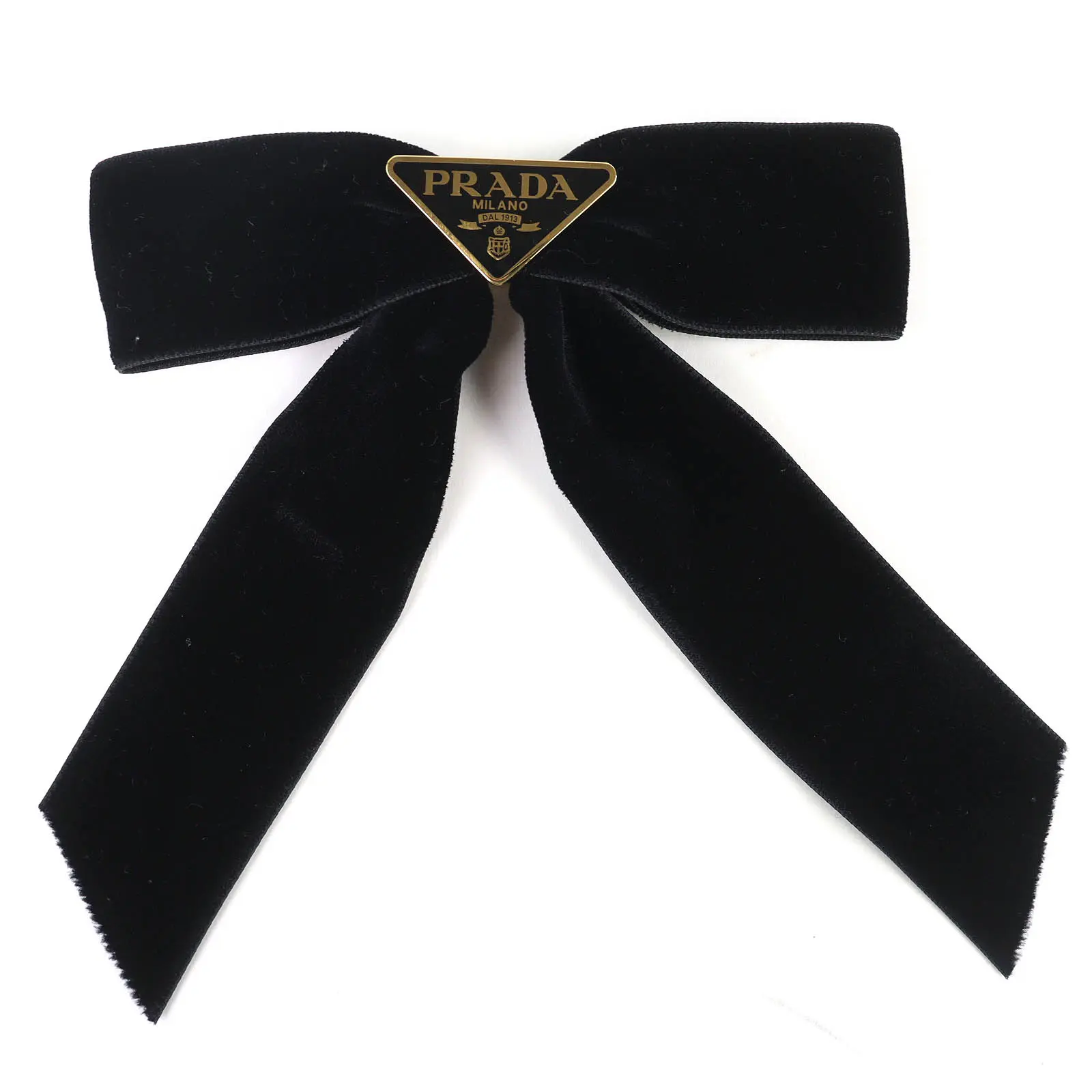 Pre-owned PRADA Velvet Small Leather Goods Triangle Logo Triangle Plate Barrette