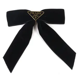 Pre-owned PRADA Velvet Small Leather Goods Triangle Logo Triangle Plate Barrette