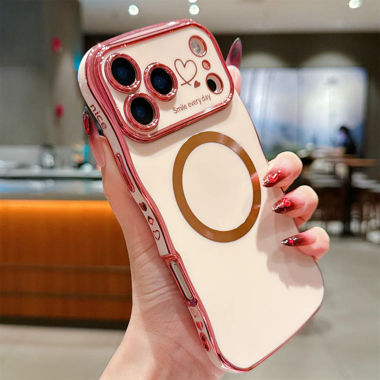For iPhone 17 Pro Max 16 15 14 12 Case Magnetic,for Women Girls Soft Cute Wave Frame Curly Shape Love Heart Luxury Plating Phone Case Compatible with MagSafe Shockproof Back Cover - TikTok Shop For iPhone 17 Pro Max 16 15 14 12 Case Magnetic,for Women Girls Soft Cute Wave Frame Curly Shape Love Heart Luxury Plating Phone Case Compatible with MagSafe Shockproof Back Cover - TikTok Shop