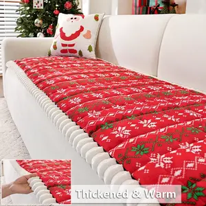1pc Christmas Snowflake Pattern Thickened Plush Sofa Cover, Washable Sofa Slipcover - Minimalist Design, Machine Washable, Hand Washable, Non-Slip, Scratch-Resistant, Pet-Friendly. Suitable for 1/2/3/4-Seater Sofas, Perfect for Living Rooms