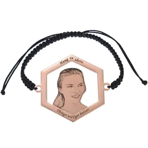 Unisex Photo Bracelets Hexagon Black Braided Fabric Link