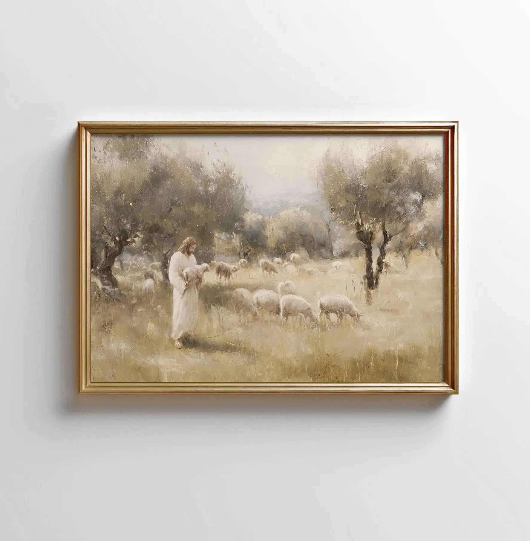 Good Shepherd Canvas | Christian Jesus With Sheep Painting