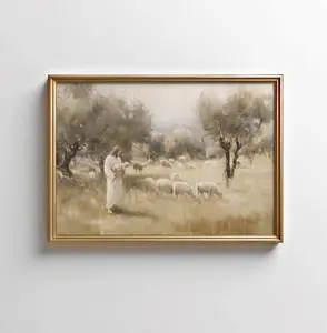 Good Shepherd Canvas | Christian Jesus With Sheep Painting
