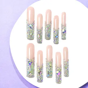 10Pcs Handmade Press on Nails Long Square Acrylic Beach Essentials Nail Supplies Fake Nails Stickers (Random Packaging Card)3D Floral Manicure Y2K Cute Suitable For Girls And Women Festivals Parties And Daily Wear Gems Stuff French Gems Stuff, Diy Apply
