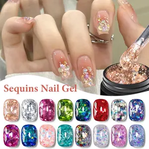 MTSSII 8ml Sequins Gel Nail Polish, 16 Colors Glitter Crytal Gel Polish, Soak Off UV Gel LED Polish Nail Art Manicure DIY Nail Supplies
